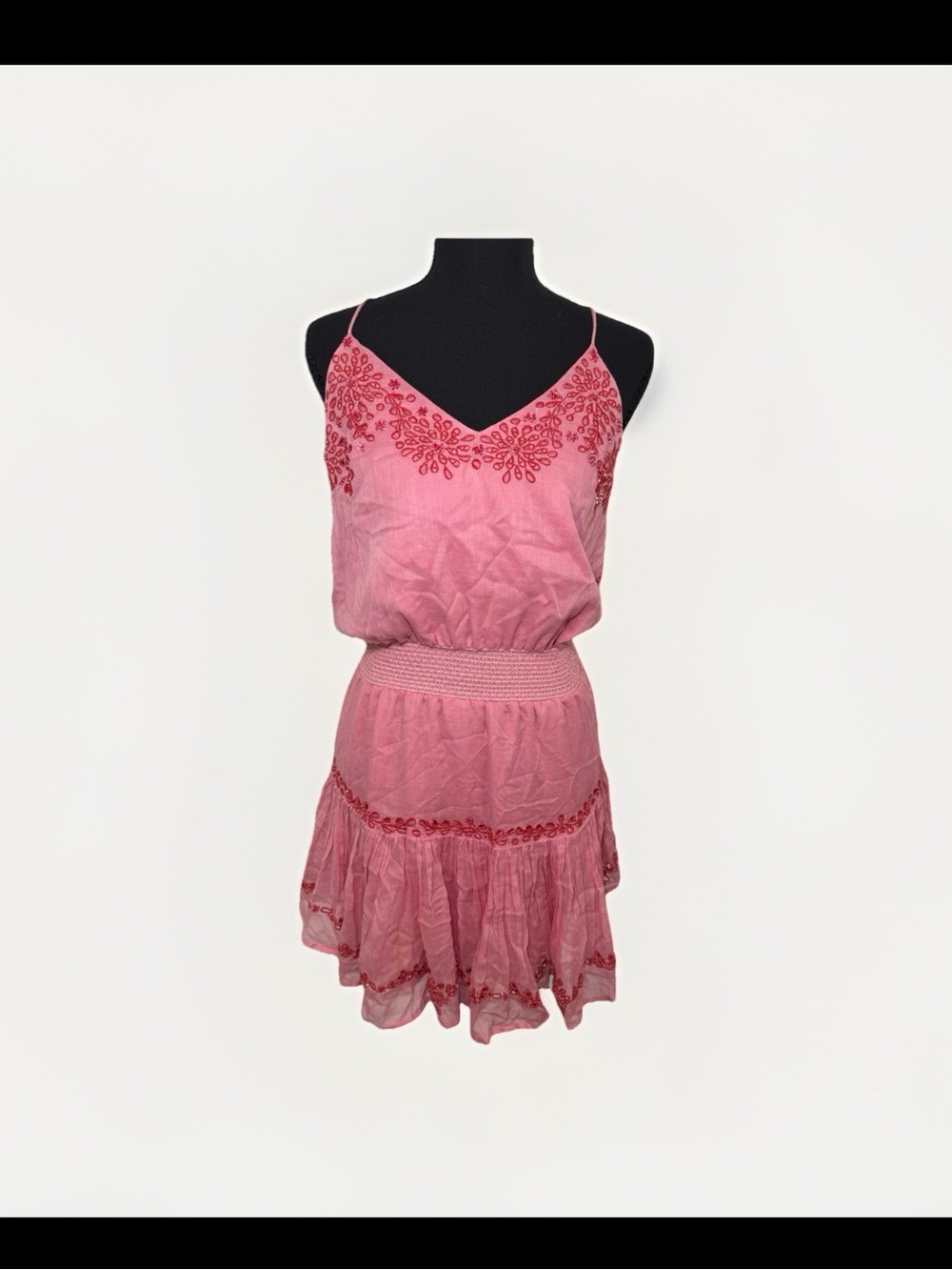 🩷 Karina Grimaldi Pink Fiorentina Embellished Smocked Mini Dress Size S EUC 🩷